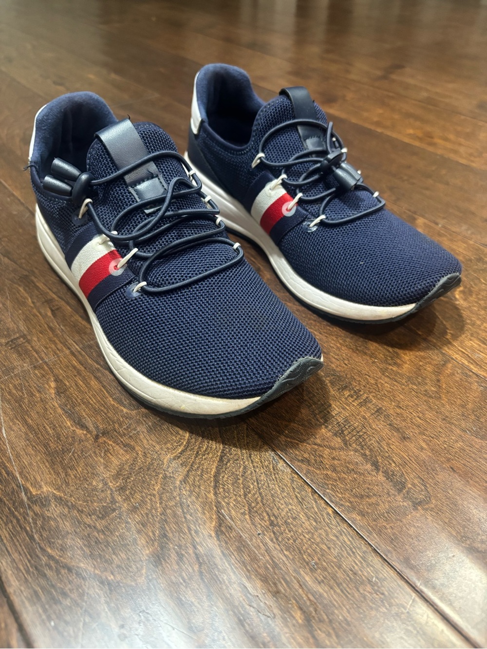 Tommy Hilfiger Navy Knit Slip-On Sneakers with Red & White Band